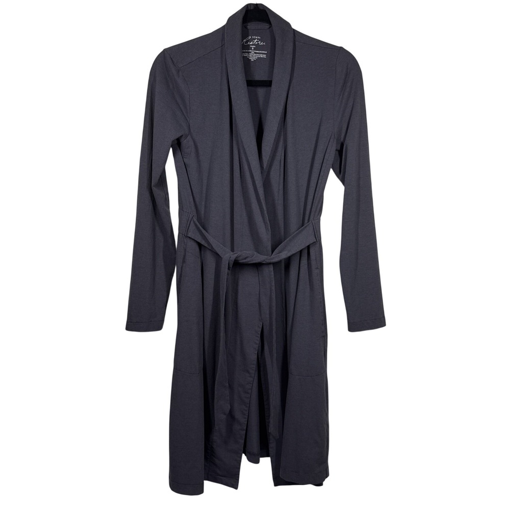 SOMA Restore Aloe Knit Robe Size Small Grey Attached Belt Pockets - Picture 1 of 11